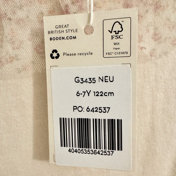 Mini Boden NWT Sz 6/7 Cream Top with Sheer Floral Ruffle Collar - Picture 5 of 5